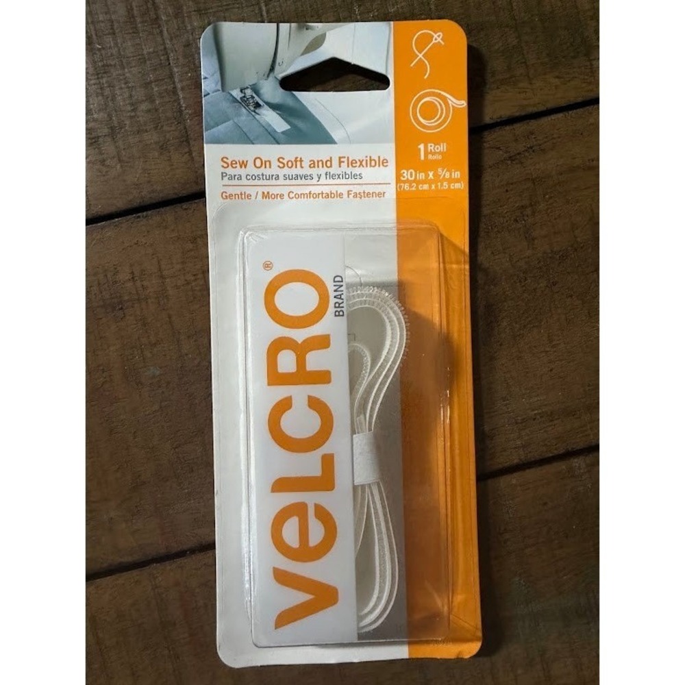 VELCRO Brand Sew On Soft & Flexible Tape 30in x 5/8in White Fastener Roll 90979